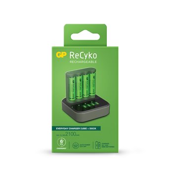 GP ReCyko B421 Dock Pack de chargeur USB quotidien 4 espaces + base de chargement + 4 piles rechargeables AA 2100 mAh