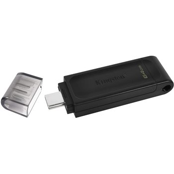 Mémoire USB Type C Kingston DataTraveler 70 64 Go - USB-C 3.2 Gen 1 - Avec couvercle - Noir (Pendrive)