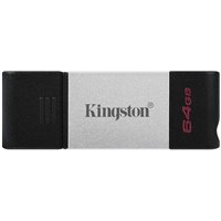 Mémoire USB Type C Kingston DataTraveler 80 64 Go - USB-C 3.2 Gen 1 - Lecture 200 Mo/s - Avec couvercle - Design métallique 