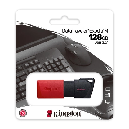 Clé USB Kingston DataTraveler Exodia M 128 Go - USB 3.2 Gen 1 - Capuchon mobile - Clip porte-clés - Couleur noir/rouge (Pendrive