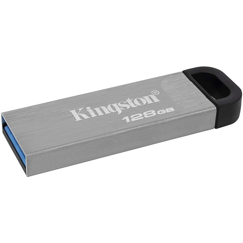 Clé USB Kingston DataTraveler Kyson 128 Go - 3.2 Gen 1 - Lecture 200 Mo/s - Design métallique - Couleur argent (Pendrive)