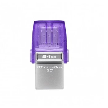 Kingston DataTraveler microDuo 3C USB-A + USB-C Mémoire 64 Go 3.2 Gen 1 - Vitesse de lecture 200 Mo/s - Capuchon de protection