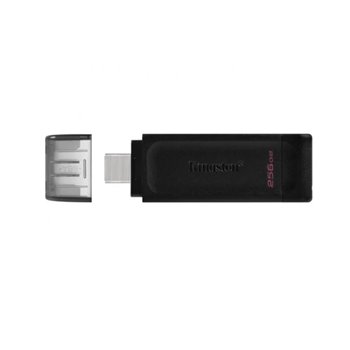 Mémoire Kingston DataTraveler 70 USB-C 3.2 Gen 1 256 Go - Avec couvercle - Noir (Pendrive)