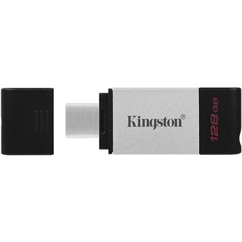 Mémoire USB Type C Kingston DataTraveler 80 128 Go - USB-C 3.2 Gen 1 - Lecture 200 Mo/s - Avec couvercle - Design métallique (Pe