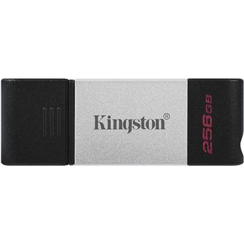 Mémoire USB Type C Kingston DataTraveler 80 256 Go - USB-C 3.2 Gen 1 - Lecture 200 Mo/s - Avec couvercle - Design métallique