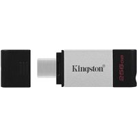 Mémoire USB Type C Kingston DataTraveler 80 256 Go - USB-C 3.2 Gen 1 - Lecture 200 Mo/s - Avec couvercle - Design métallique