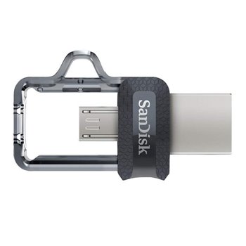 Sandisk Ultra Dual Drive m3.0 Mémoire USB 3.0 et Micro USB 32 Go - Vitesse de lecture 150 Mo/s - Couleur Transparente/Noir (Pend