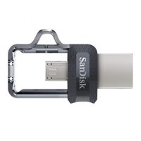 Sandisk Ultra Dual Drive m3.0 Mémoire USB 3.0 et Micro USB 128 Go - Vitesse de lecture 150 Mo/s - Couleur Transparente/Noir