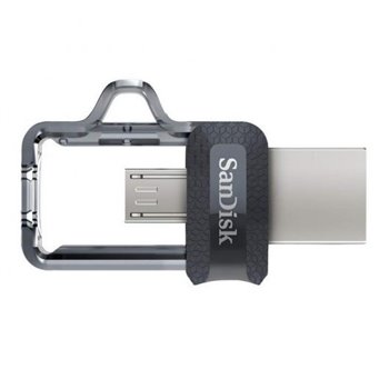 Sandisk Ultra Dual Drive m3.0 Mémoire USB 3.0 et Micro USB 128 Go - Vitesse de lecture 150 Mo/s - Couleur Transparente/Noir