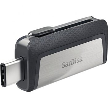 Mémoire Sandisk Ultra Dual USB-C et USB-A 64 Go - Lecture jusqu'à 150 Mo/s - Design métallique - Couleur acier/noir (Pendrive)