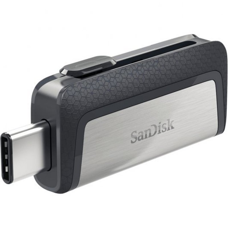 Mémoire Sandisk Ultra Dual USB-C et USB-A 64 Go - Lecture jusqu'à 150 Mo/s - Design métallique - Couleur acier/noir (Pendrive)