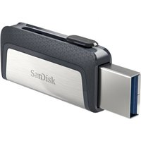 Mémoire Sandisk Ultra Dual USB-C et USB-A 64 Go - Lecture jusqu'à 150 Mo/s - Design métallique - Couleur acier/noir (Pendrive)