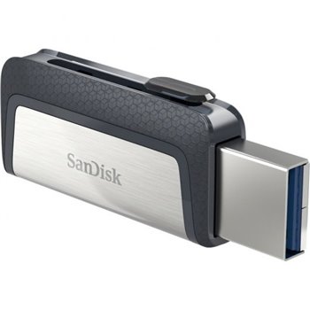 Mémoire Sandisk Ultra Dual USB-C et USB-A 64 Go - Lecture jusqu'à 150 Mo/s - Design métallique - Couleur acier/noir (Pendrive)