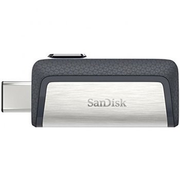 Mémoire Sandisk Ultra Dual USB-C et USB-A 64 Go - Lecture jusqu'à 150 Mo/s - Design métallique - Couleur acier/noir (Pendrive)