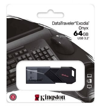 Clé USB Kingston DataTraveler Exodia Onyx 64 Go - USB 3.2 Gen 1 - Clip porte-clés - Noir (Pendrive)