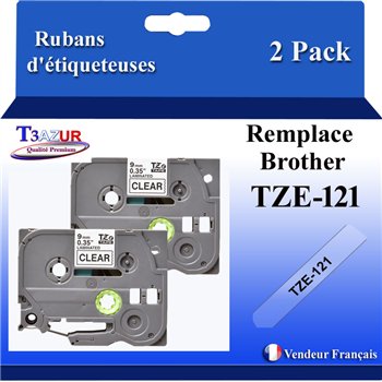 Rubans générique Brother TZE-121 (TZ-121)- Noire/Transparent- 9mm * 8m
