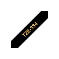 Ruban pour étiquettes laminé générique Brother TZe334 - Texte doré sur fond noir - Largeur 12 mm x 8 mètres