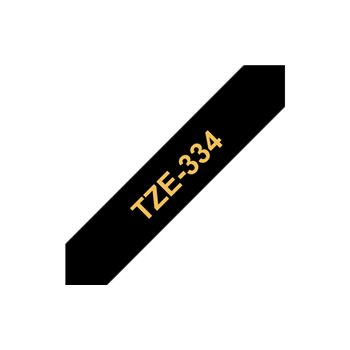 Ruban pour étiquettes laminé générique Brother TZe334 - Texte doré sur fond noir - Largeur 12 mm x 8 mètres
