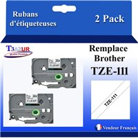 Rubans générique Brother TZE-111 (TZ-111)- Noire/Transparent- 6mm * 8m