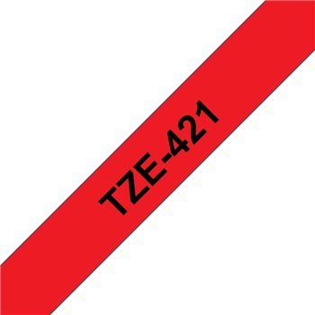 Ruban pour étiquettes laminé générique Brother TZe421 - Texte noir sur fond rouge - Largeur 9 mm x 8 mètres