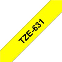 Ruban pour étiquettes laminé générique Brother TZe631 - Texte noir sur fond jaune - Largeur 12 mm x 8 mètres