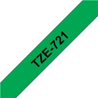 Ruban pour étiquettes laminé générique Brother TZe721 - Texte noir sur fond vert - Largeur 9 mm x 8 mètres