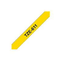 Ruban pour étiquettes laminé générique Brother TZe611 - Texte noir sur fond jaune - Largeur 6 mm x 8 mètres