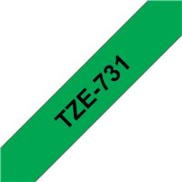 Ruban pour étiquettes laminé générique Brother TZe731 - Texte noir sur fond vert - Largeur 12 mm x 8 mètres