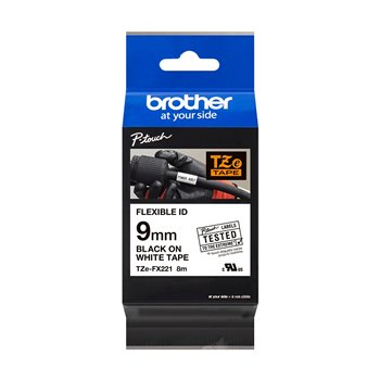 Brother TZeFX221 Ruban pour étiquettes laminé flexible original - Texte noir sur fond blanc - Largeur 9 mm x 8 mètres