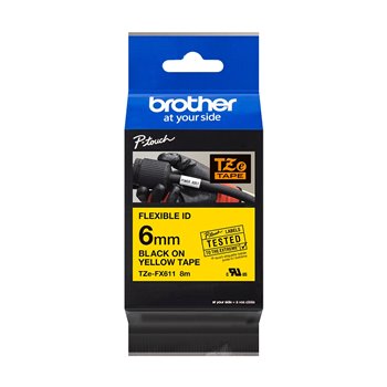 Ruban pour étiquettes laminé flexible original Brother TZeFX611 - Texte noir sur fond jaune - Largeur 6 mm x 8 mètres