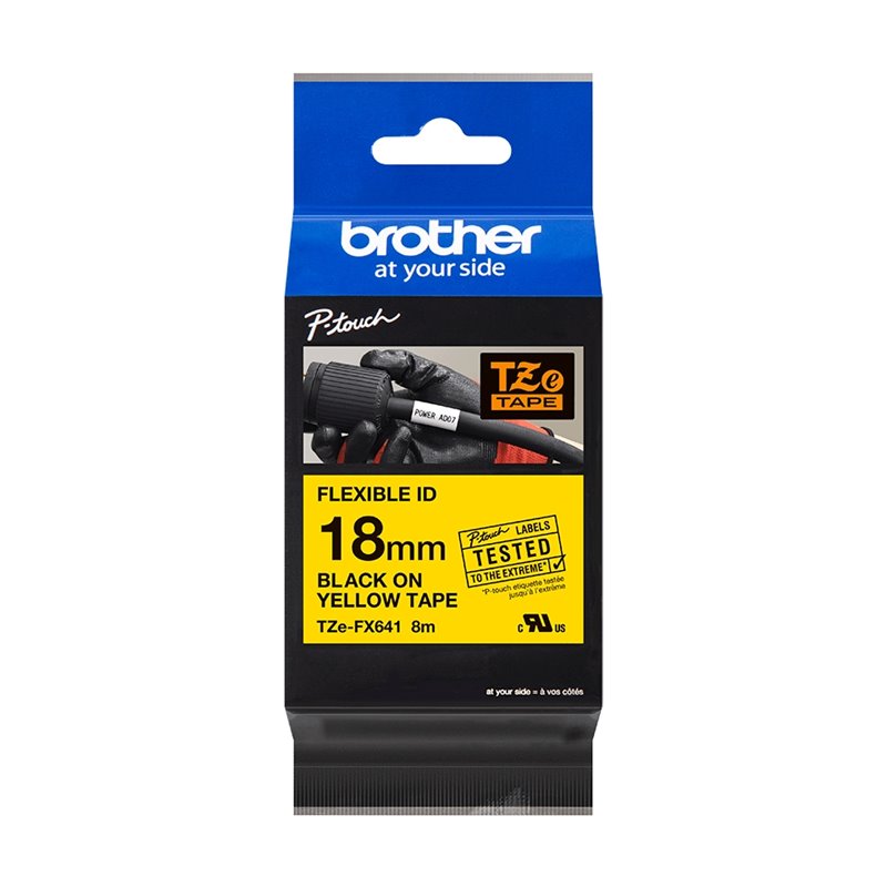Brother TZeFX641 Ruban pour étiquettes laminé flexible original - Texte noir sur fond jaune - Largeur 18 mm x 8 mètres