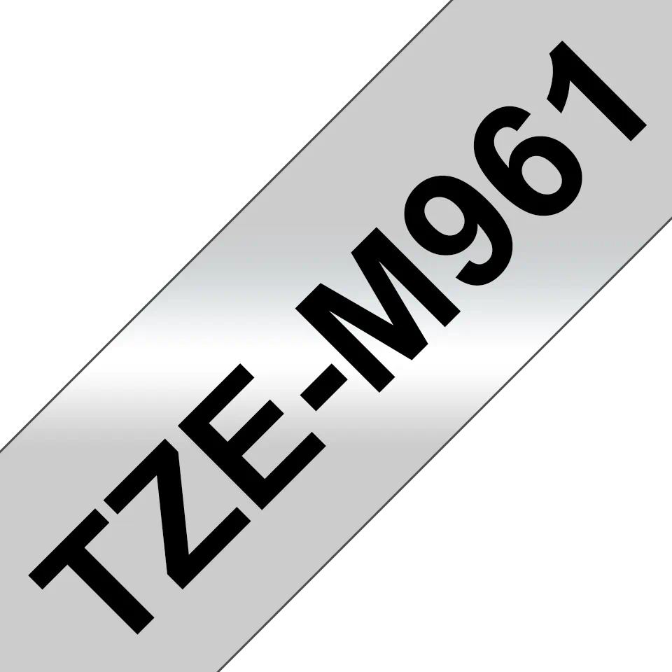 Brother TZeM961 Ruban d'étiquettes laminé métallique original - Texte noir sur fond argent mat - Largeur 36 mm x 8 mètres