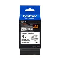 Brother TZeS211 Ruban pour étiquettes laminé super adhésif original - Texte noir sur fond blanc - Largeur 6 mm x 8 mètres