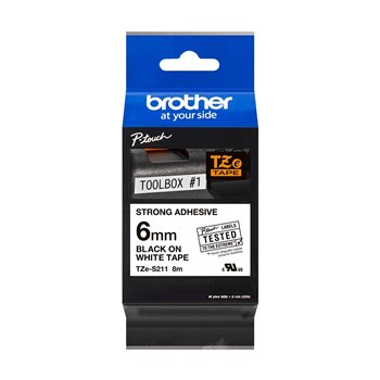 Brother TZeS211 Ruban pour étiquettes laminé super adhésif original - Texte noir sur fond blanc - Largeur 6 mm x 8 mètres