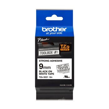 Brother TZeS221 Ruban pour étiquettes laminé super adhésif original - Texte noir sur fond blanc - Largeur 9 mm x 8 mètres