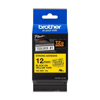 Brother TZeS631 Ruban pour étiquettes laminé super adhésif original - Texte noir sur fond jaune - Largeur 12 mm x 8 mètres
