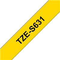 Brother TZeS631 Ruban pour étiquettes laminé super adhésif original - Texte noir sur fond jaune - Largeur 12 mm x 8 mètres