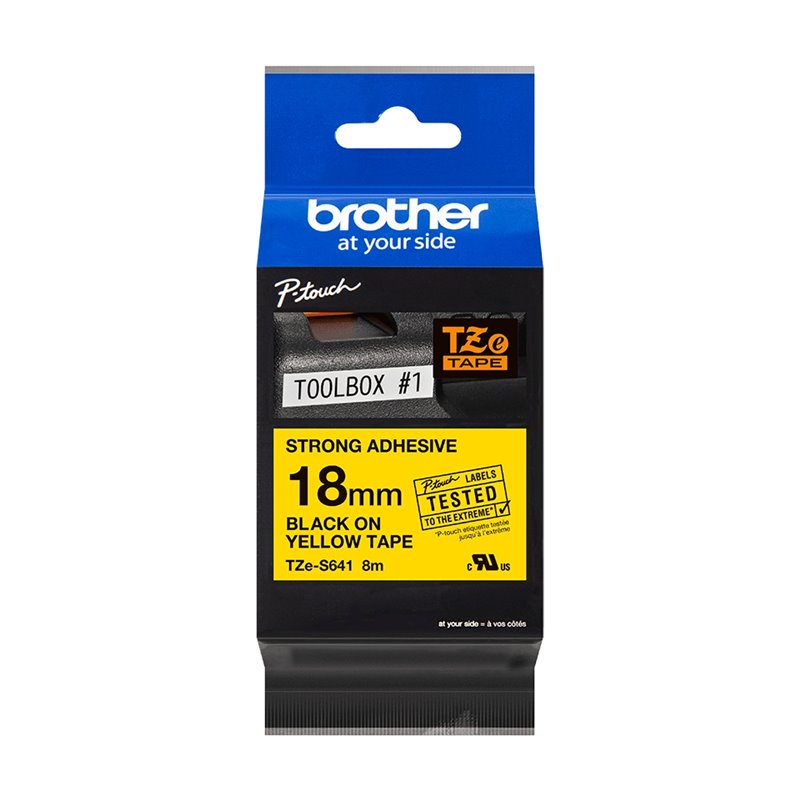 Brother TZeS641 Ruban pour étiquettes laminé super adhésif original - Texte noir sur fond jaune - Largeur 18 mm x 8 mètres