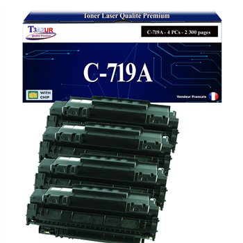 Lot de 4 Toners compatible Canon 719 (3479B002) - Noire - 2 300 pages