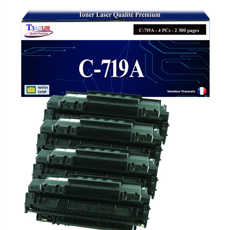 Lot de 4 Toners compatible Canon 719 (3479B002) - Noire - 2 300 pages Lot de 4 Toners compatible Canon 719 (3479B002) - Noire - 2 300 pages