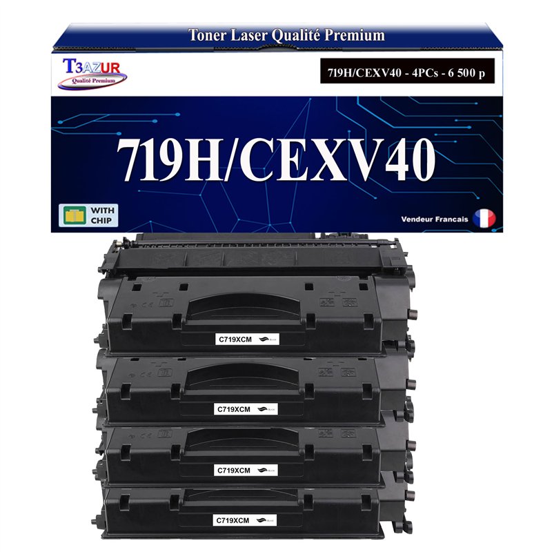 Lot de 4 Toners compatibles Canon 719H/CEXV40 (3480B002/3480B006) - Noire - 6 500 pages