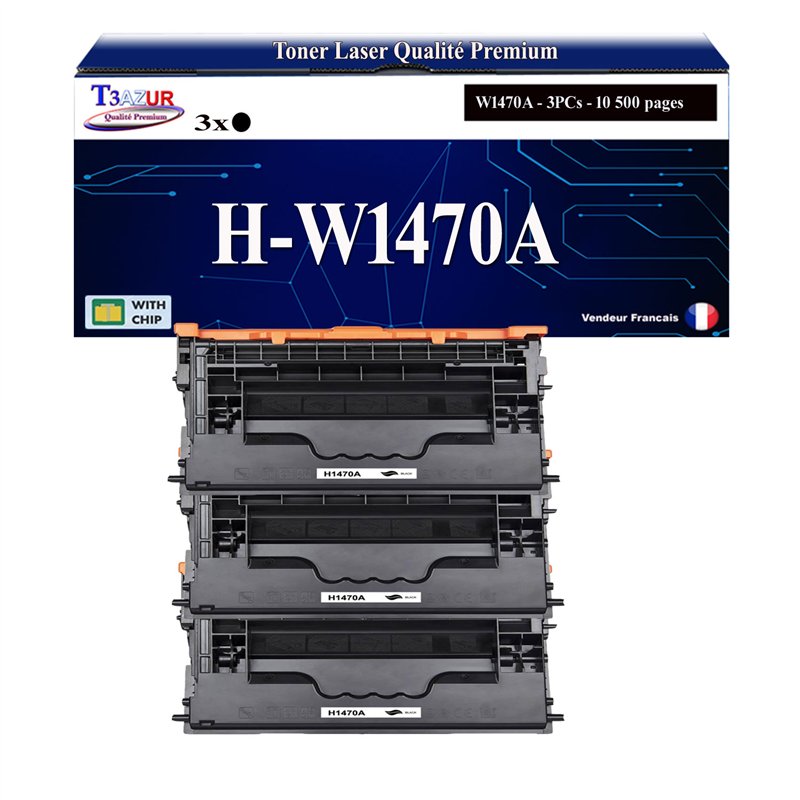 3x Toners compatibles avec W1470A (147A) - 10 500 pages 3x Toners compatibles avec W1470A (147A) - 10 500 pages