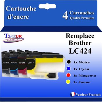 Lot de 4 cartouches Compatibles Brother LC-424 Noir, Cyan, Magenta et Jaune