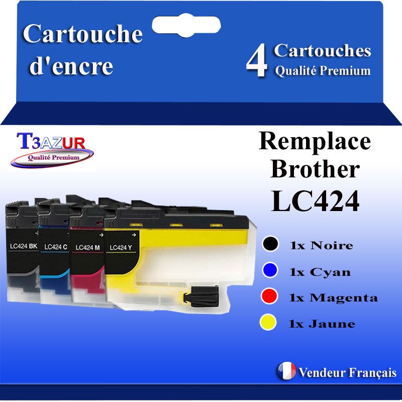 Lot de 4 cartouches Compatibles Brother LC-424 Noir, Cyan, Magenta et Jaune