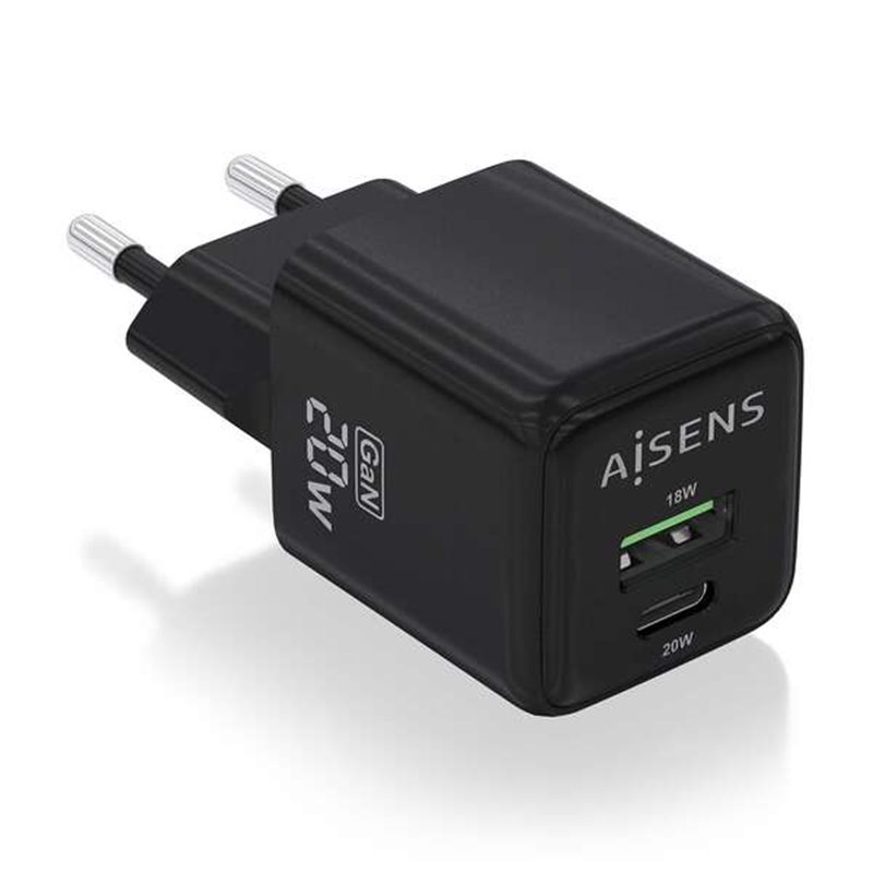 Chargeur Aisens Gan 20W - 1xUSB-C PD3.0 QC4.0 - 1xUSB-A QC3.0 - Couleur Noir Chargeur Aisens Gan 20W - 1xUSB-C PD3.0 QC4.0 - 1xUSB-A QC3.0 - Couleur Noir