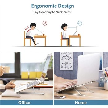 Support de voyage pliable Ewent EW1266 - Alliage d'aluminium - Surélève votre ordinateur portable de 5 à 15 cm - Argent