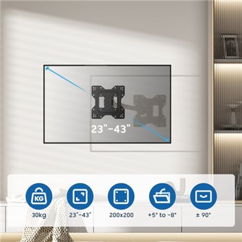 Support mural orientable pour téléviseur Ewent EW1521 - jusqu'à 43" - 30 kg - Noir