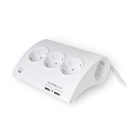 Multiprise Ewent - 5 prises - Version Schuko - 16 A - 2 ports USB - Câble de 1,5 m - Blanc