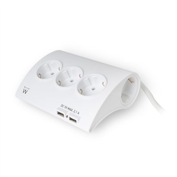 Multiprise Ewent - 5 prises - Version Schuko - 16 A - 2 ports USB - Câble de 1,5 m - Blanc