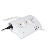 Multiprise Ewent - 5 prises - Version Schuko - 16 A - 2 ports USB - Câble de 1,5 m - Blanc